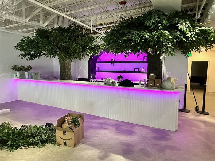 Color-changing LED lighting installed along a commercial bar front