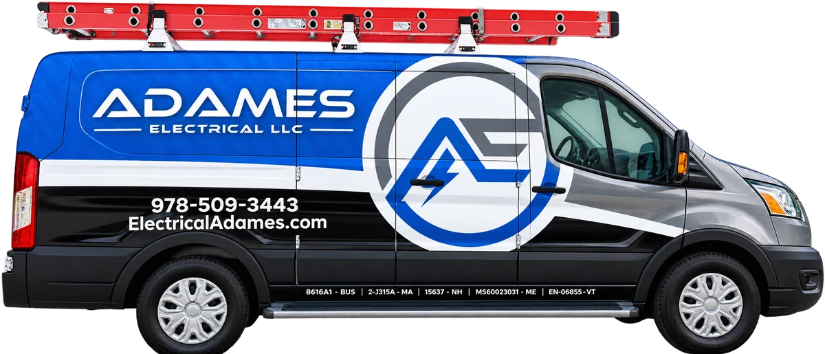 Adames Electrical LLC service van with company logo, phone number, and website